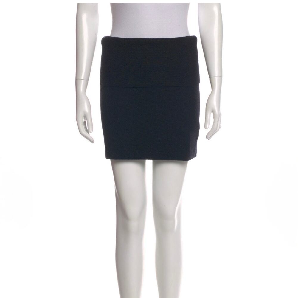 Donna Karan Stretch Foldover Cashmere Knit Mini Skirt Black Medium